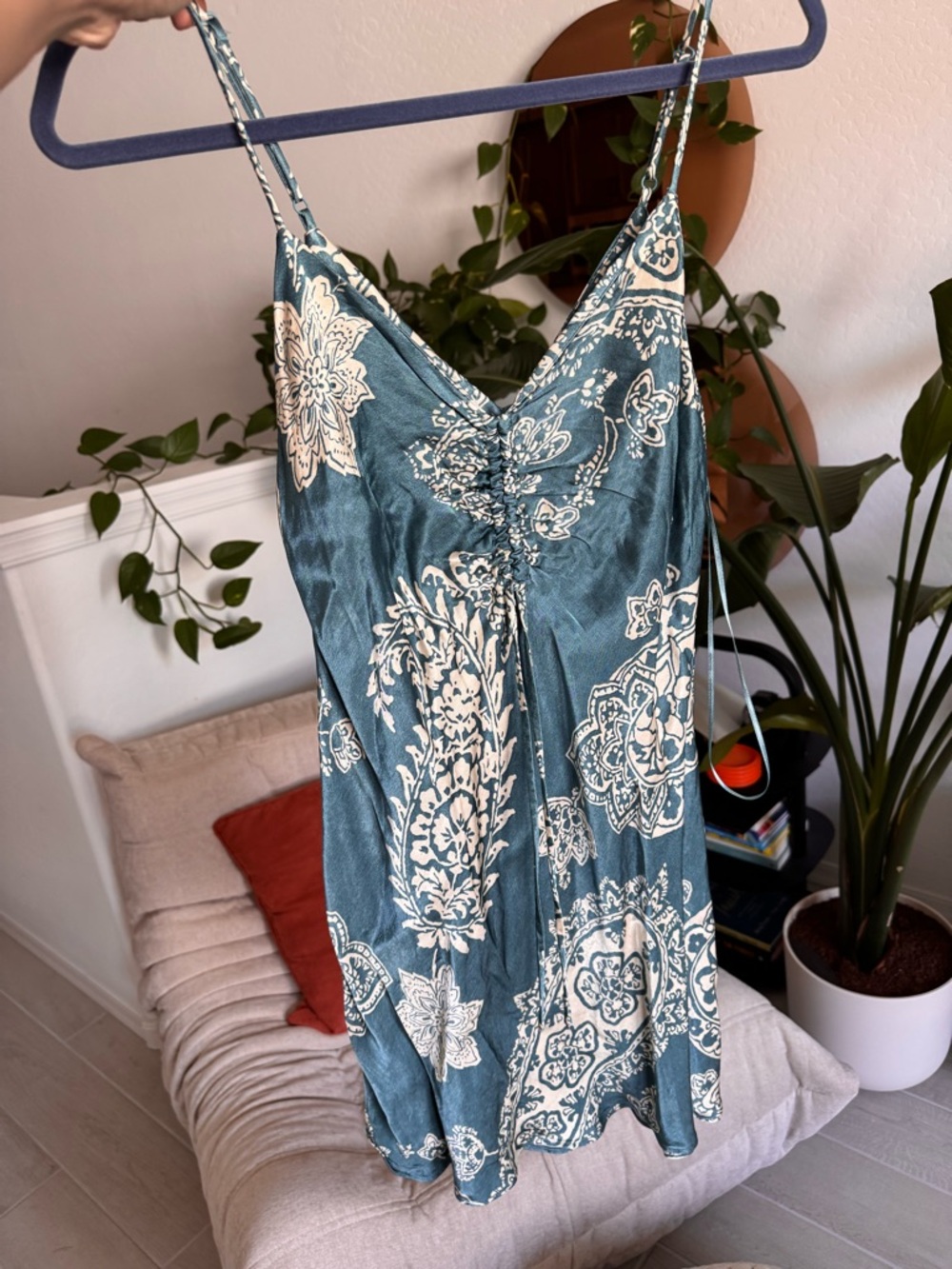 Zara Teal Slip Dress with Cream Floral Print
